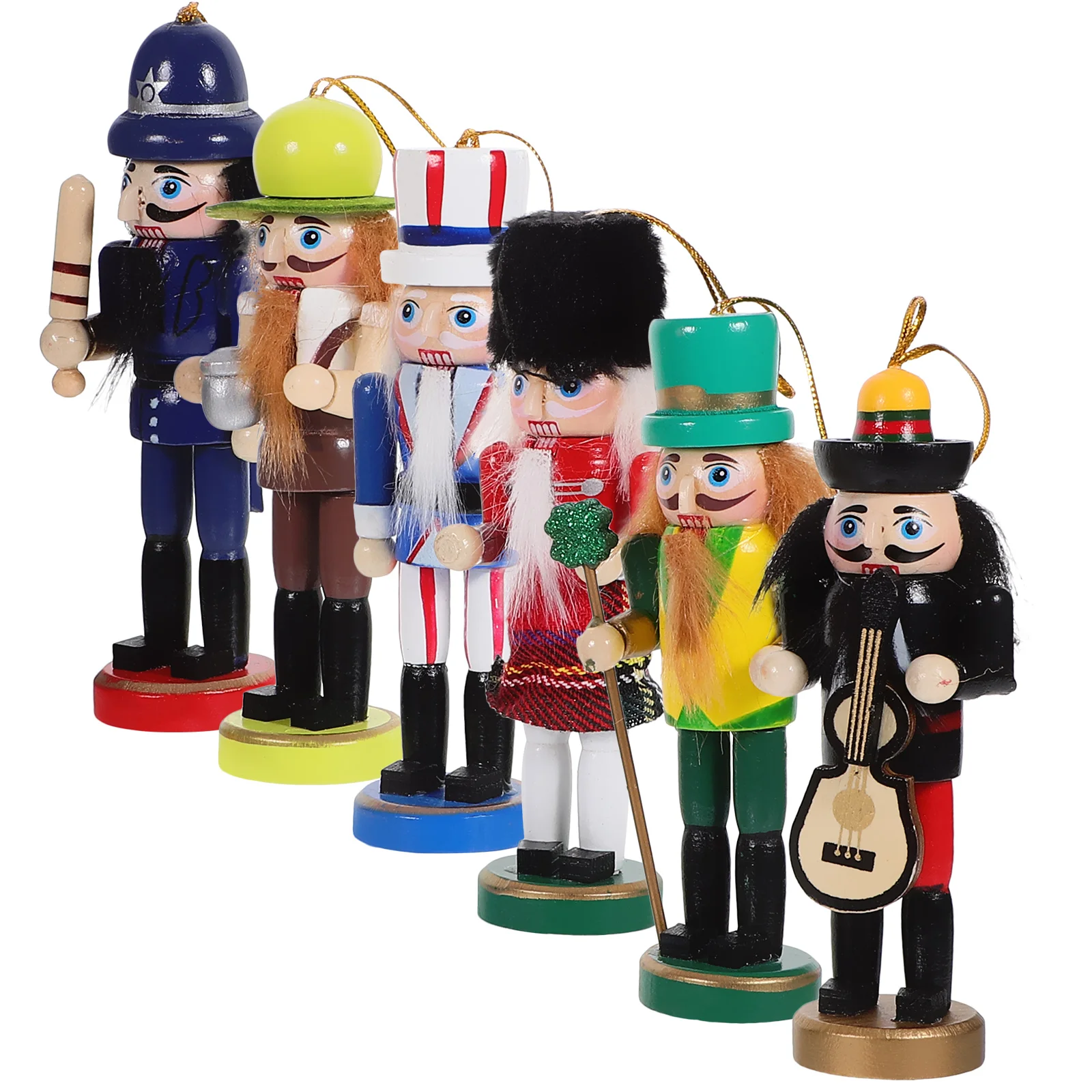 

6pcs Christmas Decor Wooden Nutcracker Xmas Ornament Wood Craft Decoration Home Office Festive Display Adorable Wooden
