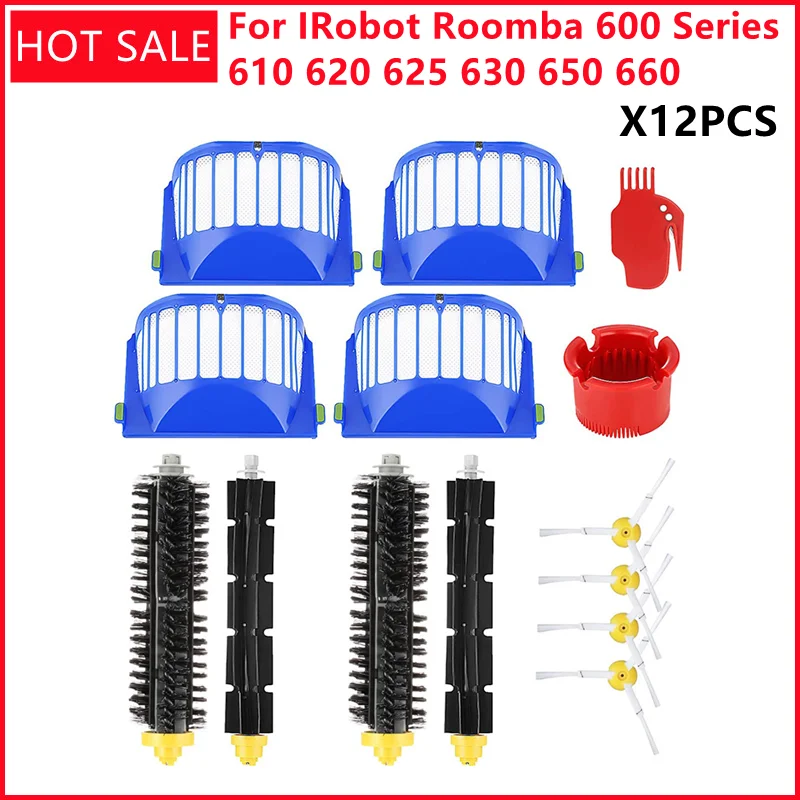 アイロボットルンバ600シリーズ610 620 625 630 650 660真空ビーター毛ブラシ + エアロvacのフィルター + サイドブラシ交換部品キット