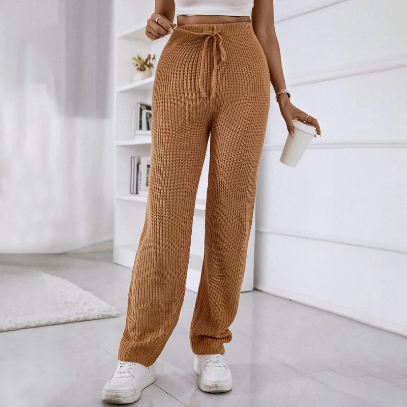 

YQ1-Autumn Winter Women's Hot-Selling Casual Home High-Waisted Slim-Fit Solid Color Stretch Woolen Long Pants In Stock