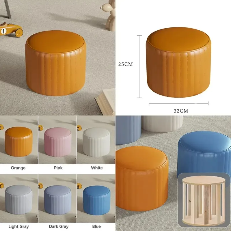 9.84 Inch Leather Soft Seat Shoe Changing Stool Solid Wood Frame European Design Portable Durable for Bedroom Entrance