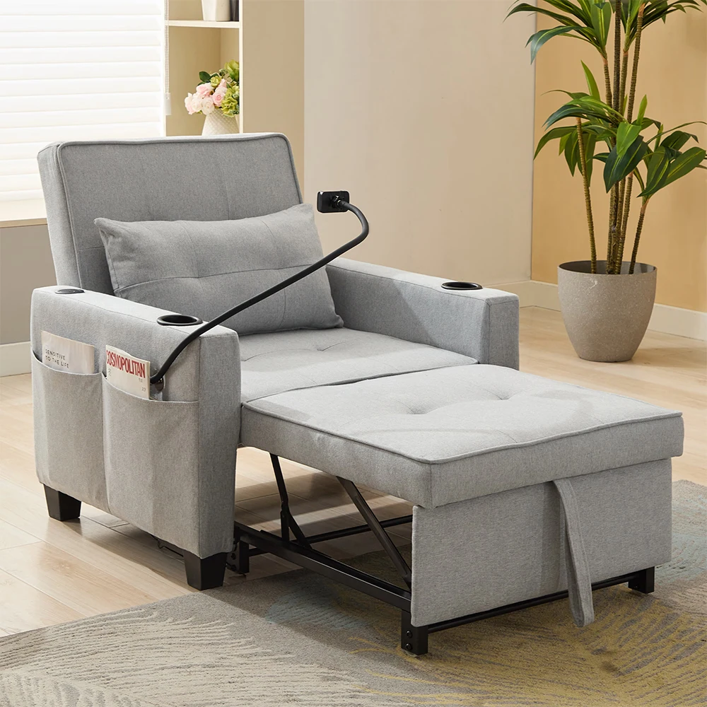 Futon Chair Bed Convertible Chair 3-in-1 Pull Out Sleeper Chair Beds with USB Ports,Wear-resistant and Anti-scratch, Armchair