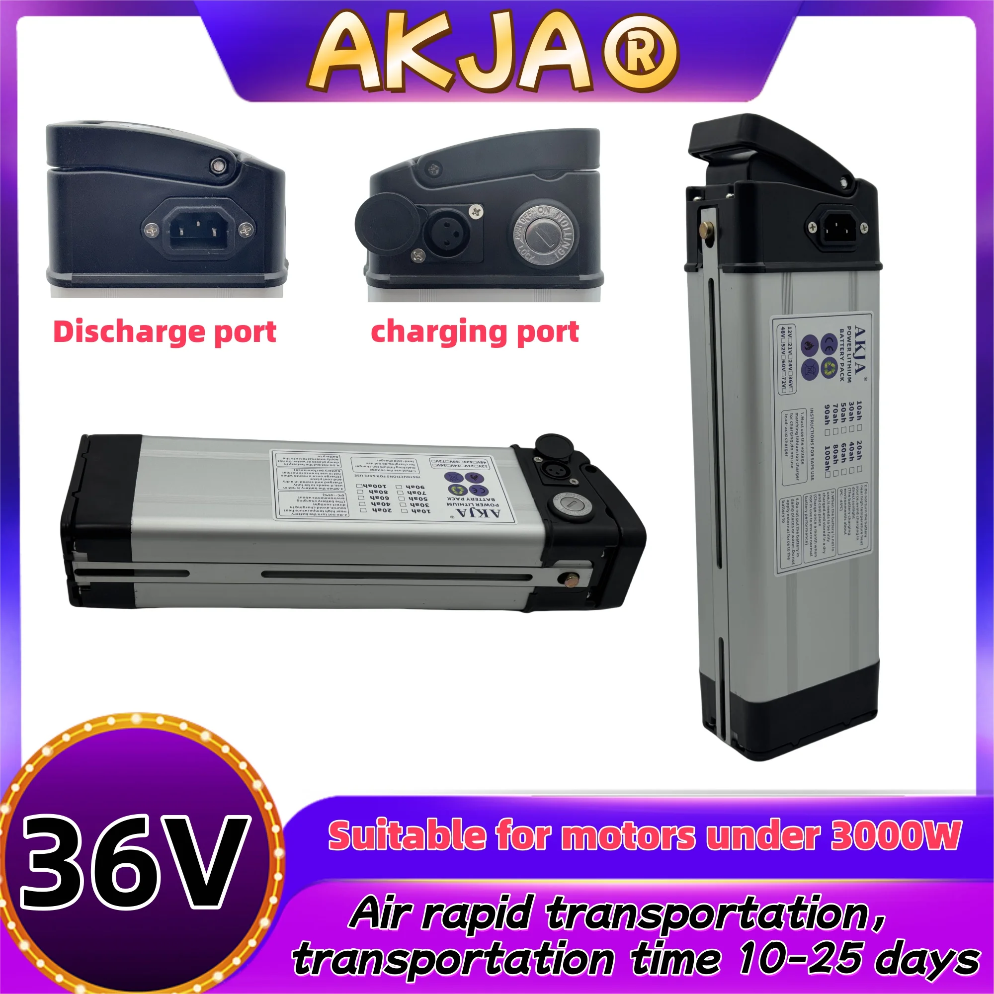 

Air fast transportation，36V50AH，18650 high-capacity lithium battery pack，Suitable for Silver Fish motors below 3000W