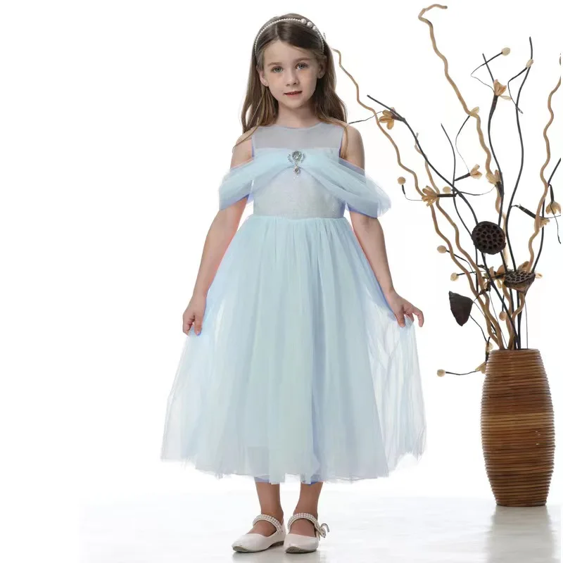 Halloween Costume for Girls Long Dress Princess Dress Mesh Lace Patchwork Puff Sleeve Children's Pluffy Dress Pricess Birthday