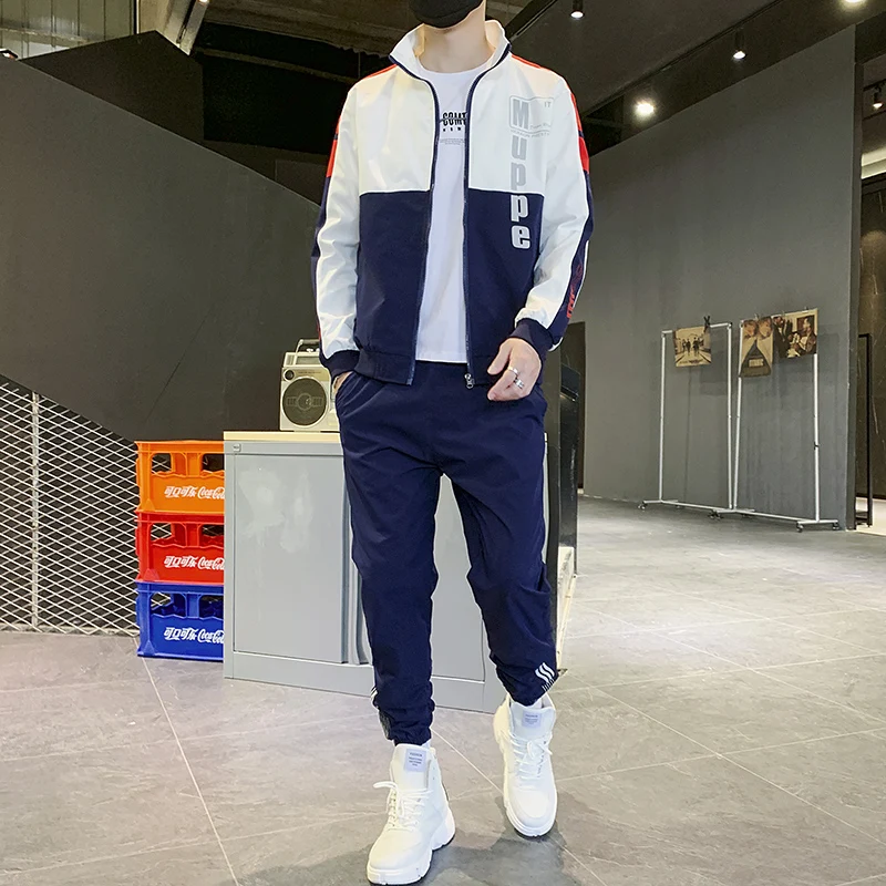 2023 Hip-Hop Men\'s Sportswear Work Clothes Men\'s Jacket Trousers Two-piece Suit Ribbon Jacket Trousers Men\'s Clothing