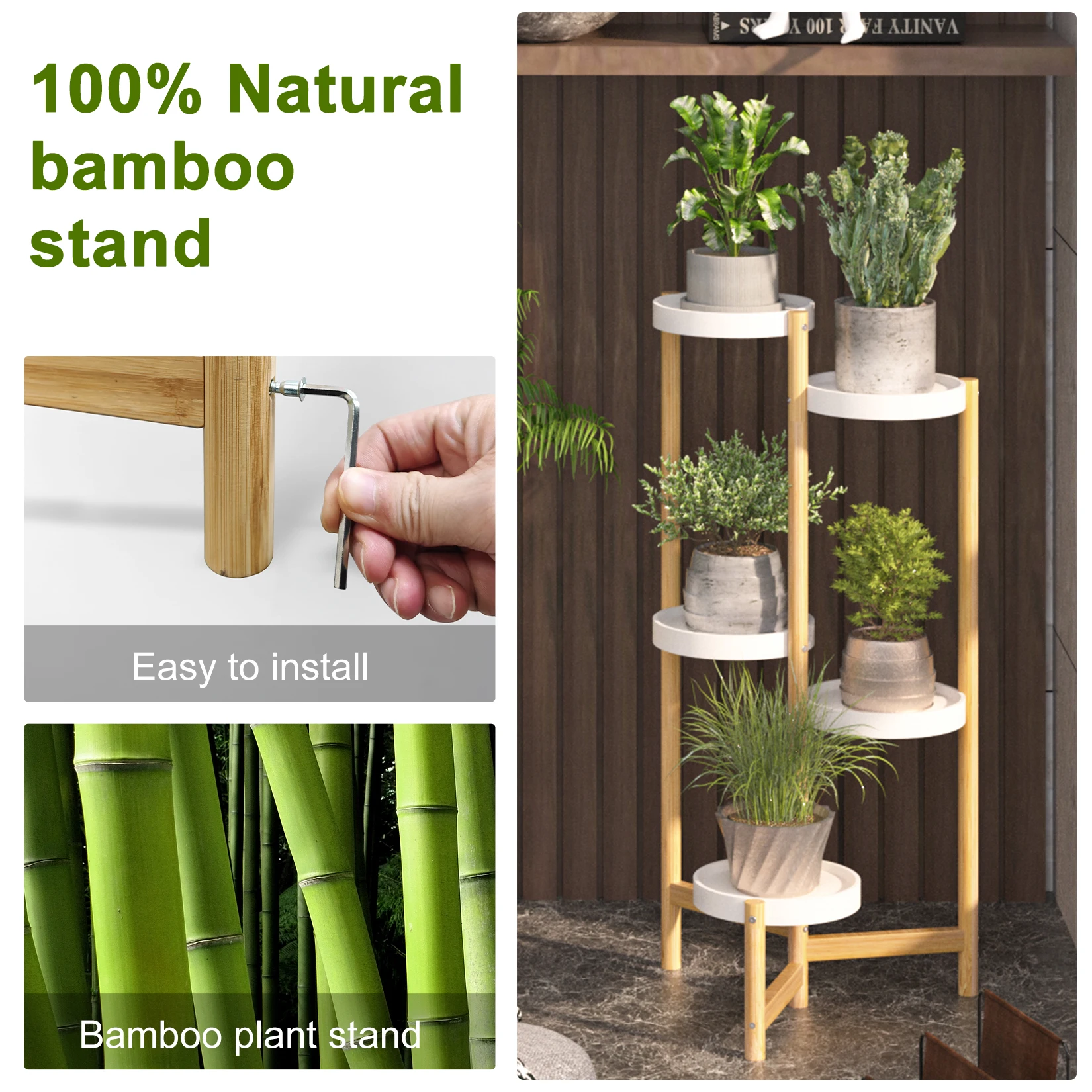 Bamboe Plant Staat Binnen, 5 Tier Hoge Hoek Plant Stand Houder & Plant Display Rack Voor Buitentuin Binnenhuis