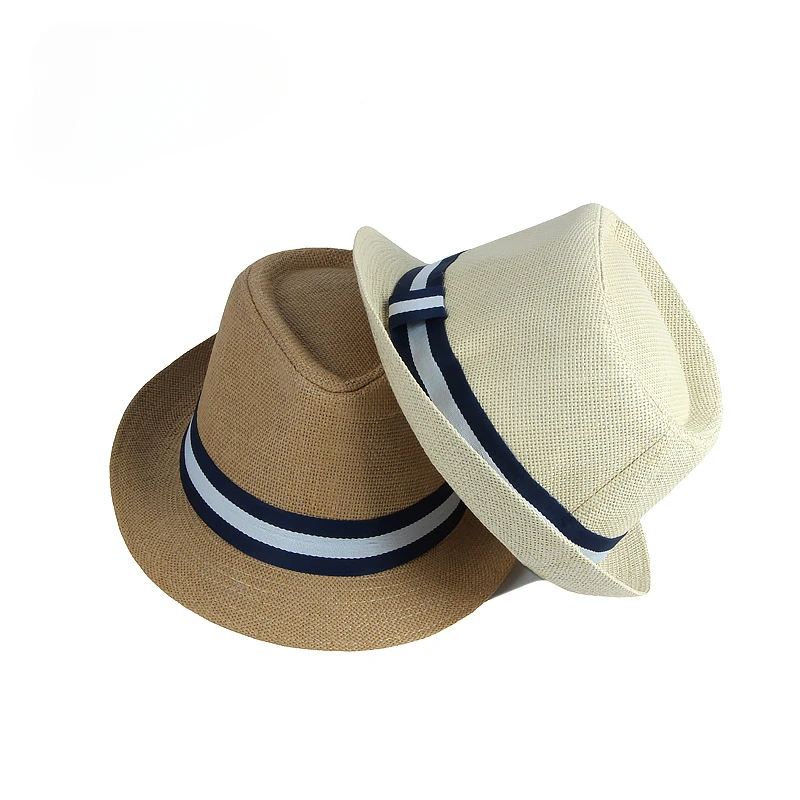 Summer Men\'s Jazz Hat British Retro Spy Hat Beach Casual Straw Woven Small Top Hat Female Stripe Belt Fedoras Hat Panama Cap