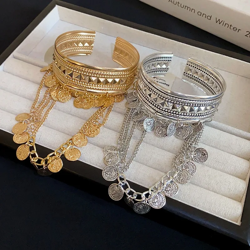 Exotic Ethnic‑style Tassel Arm‑cuff Niche‑designed Wide‑sized Arm‑bracelet Unique Ornament Charming Body‑jewelry Supplies