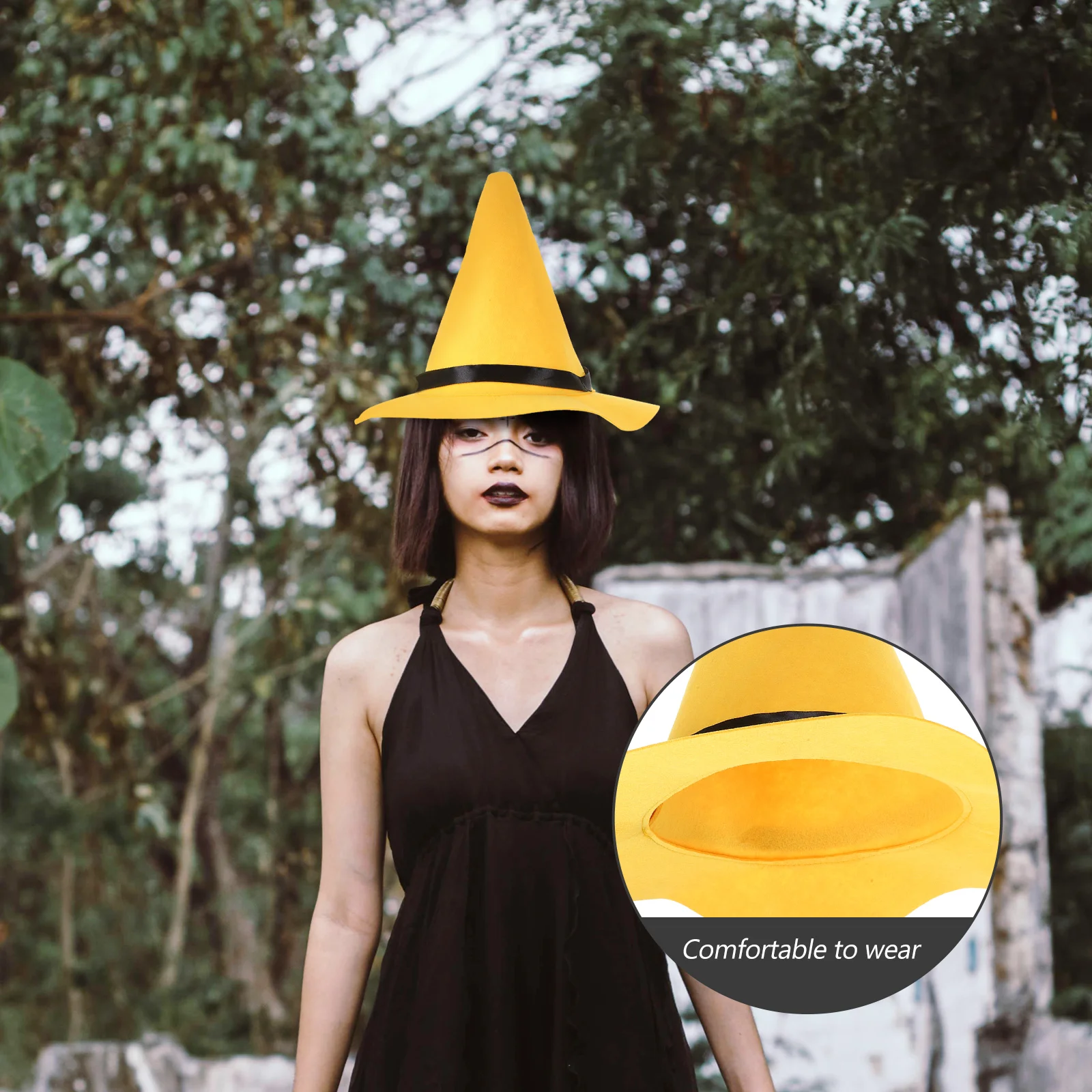 Large Brim Witch Hat Halloween Costumes Cosplay Ornament Party Yellow Felt Cloth