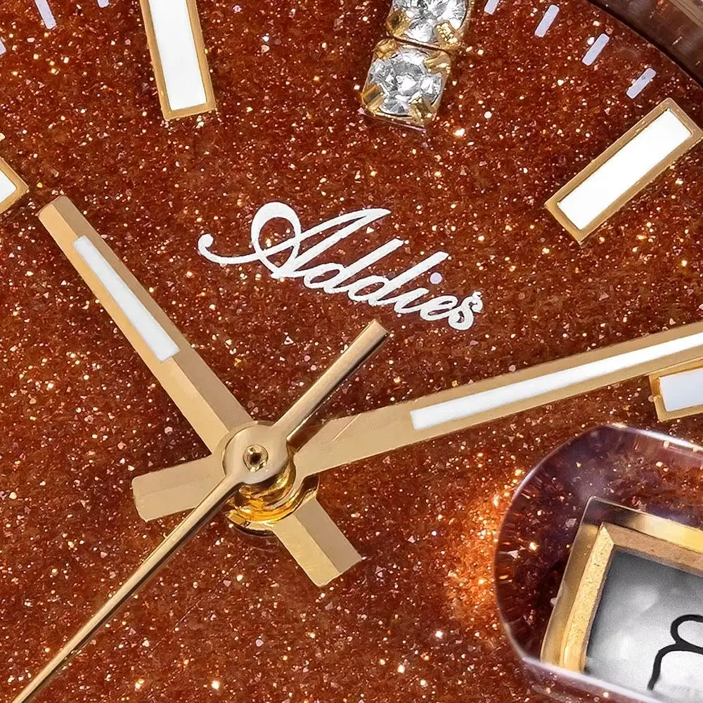 ADDIES NEW Lady Watch Calendar Sapphire Glass Ronda 585 Quartz Watches 50M Waterproof Aventurine Dial Woman Luxury Wristwatch