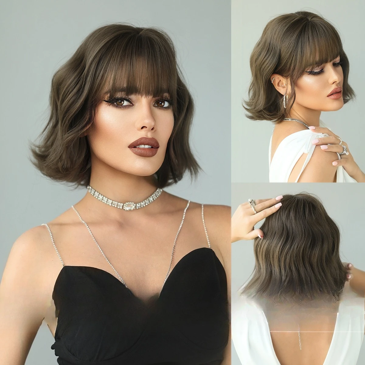 

European and American women bob head short curly hair water ripple wig Qi bangs mechanism chemical fiber wig cover