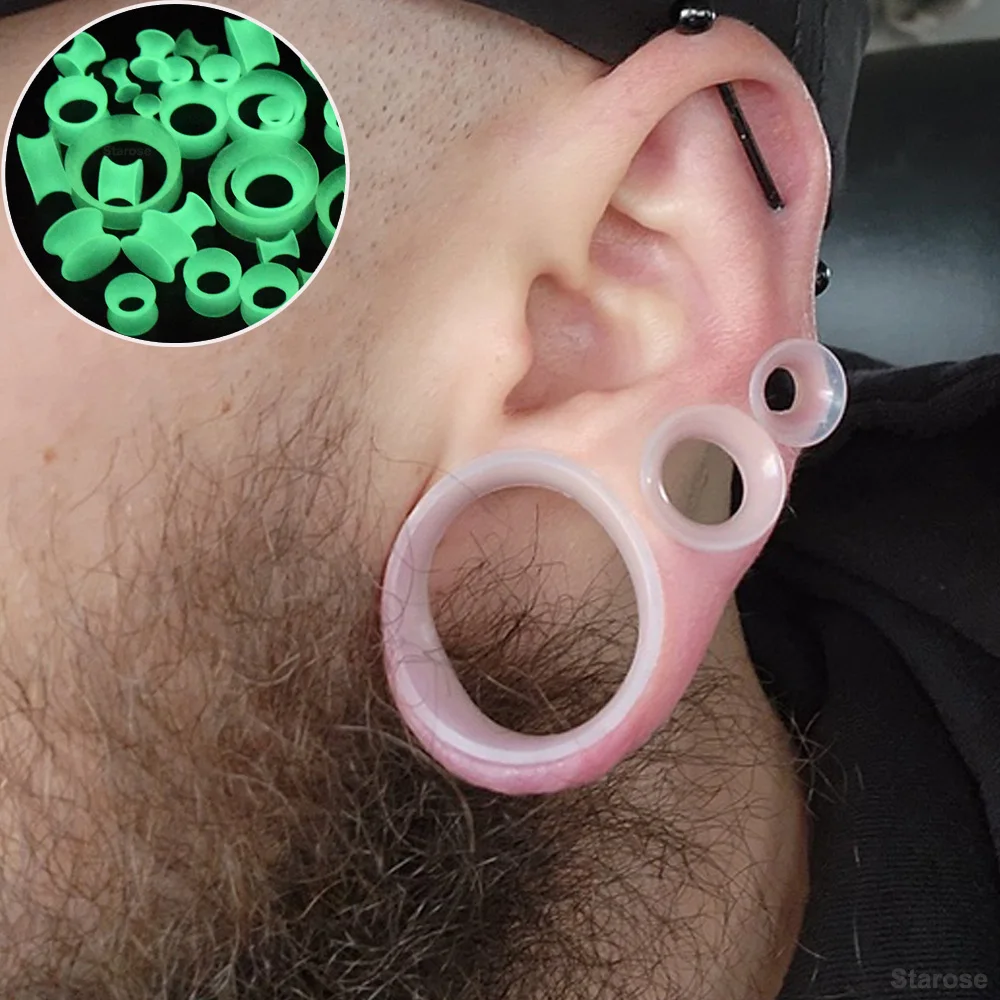 3 Pcs/Lot Glow-In-The-Dark Large Size 8G-00G-24m Thin Silicone Men Plugs and Tunnels Ear Expander Stretcher Ear Piercing Jewelry