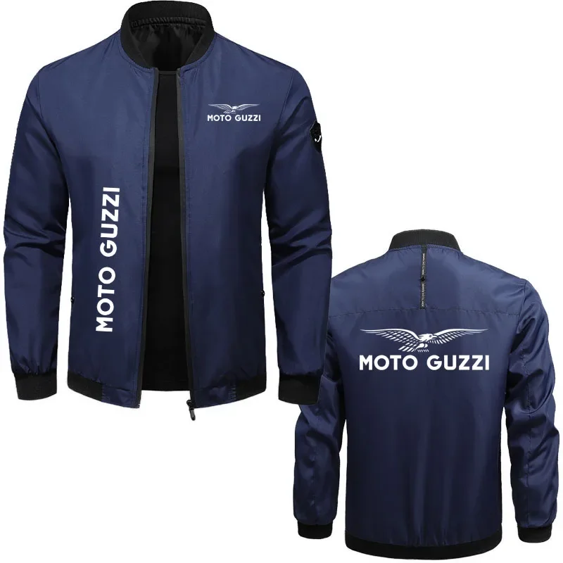 Jaket ritsleting warna Solid untuk pria 2024 pakaian pria moto guzzi cetak luar ruangan tahan angin pakaian olahraga pria merek teratas mantel Pria