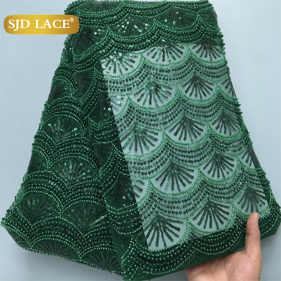 

SJD LACE African Sequins Net Lace Fabrics 2025 Latest 5 Yards Beads Nigerian Tulle Net Lace for Woman Wedding Party Dresses 4161