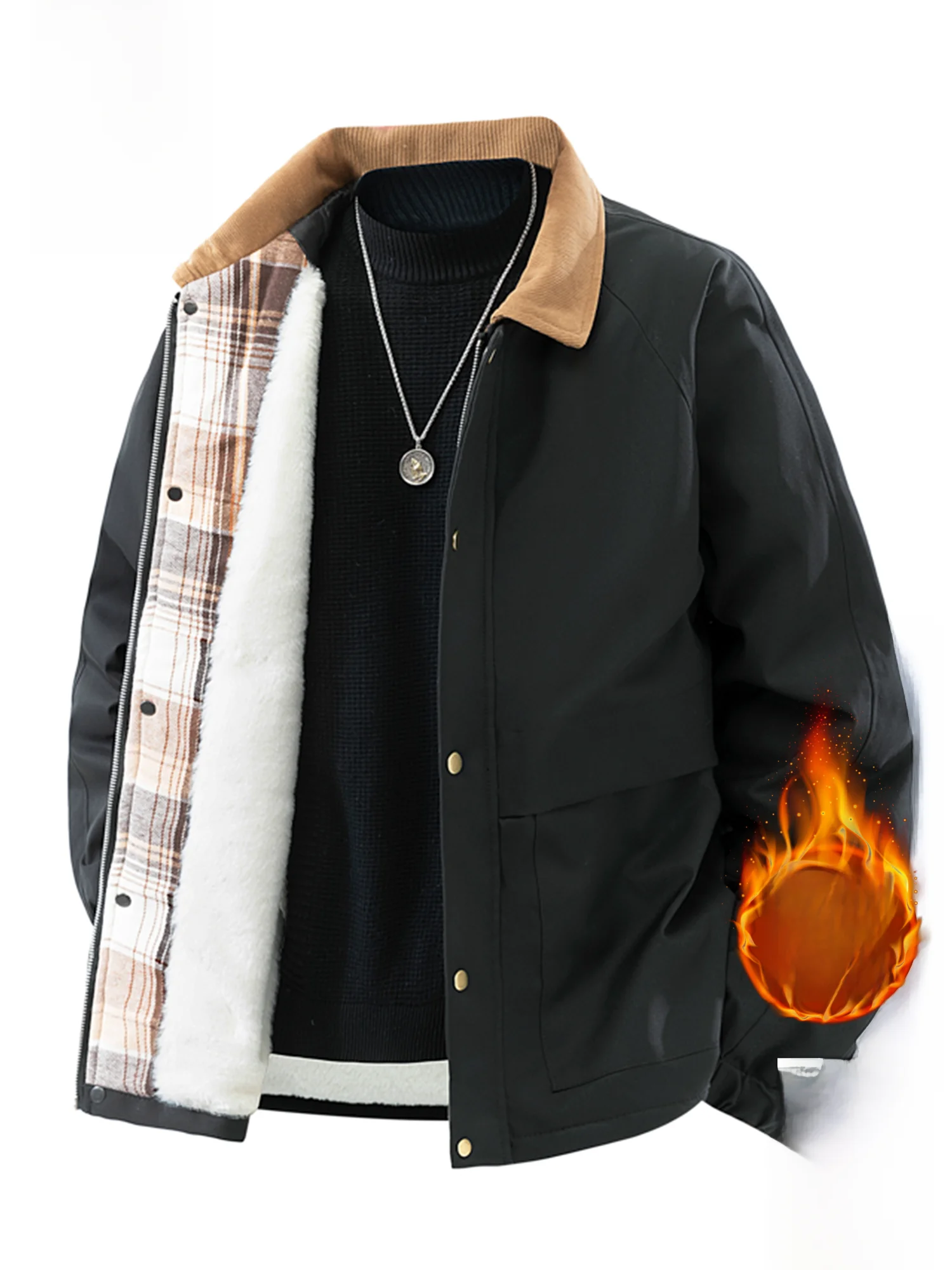 

PaulFrank Retro Collar Fce Lined Loose Thiened Workwear Jaet Men's Winter New Sle Outerwear Casual Faion Polyester...