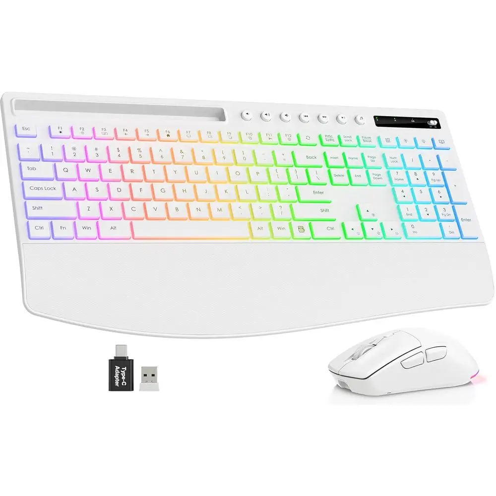 Rechargeable Backlit Keyboard and Mouse Set with Wrist Rest & Phone Holder, 4000mAh Battery, Quiet Typing, 2.4G Wireless for Win