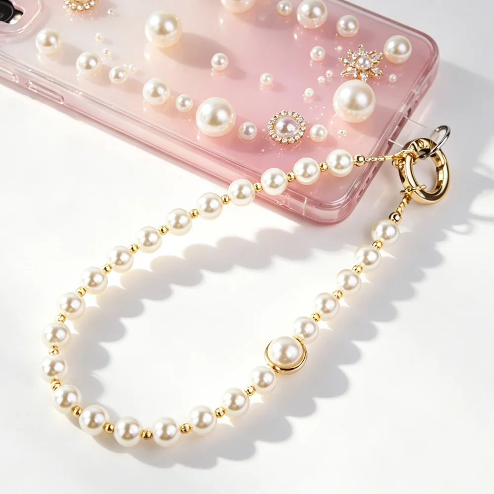 

MQIQI Luxury Pearl Lanyard Strap Phone Charm Beads Handmade Wrist Chain Keyring Pendant Cell Phone Strap Anti-Lost Accessories