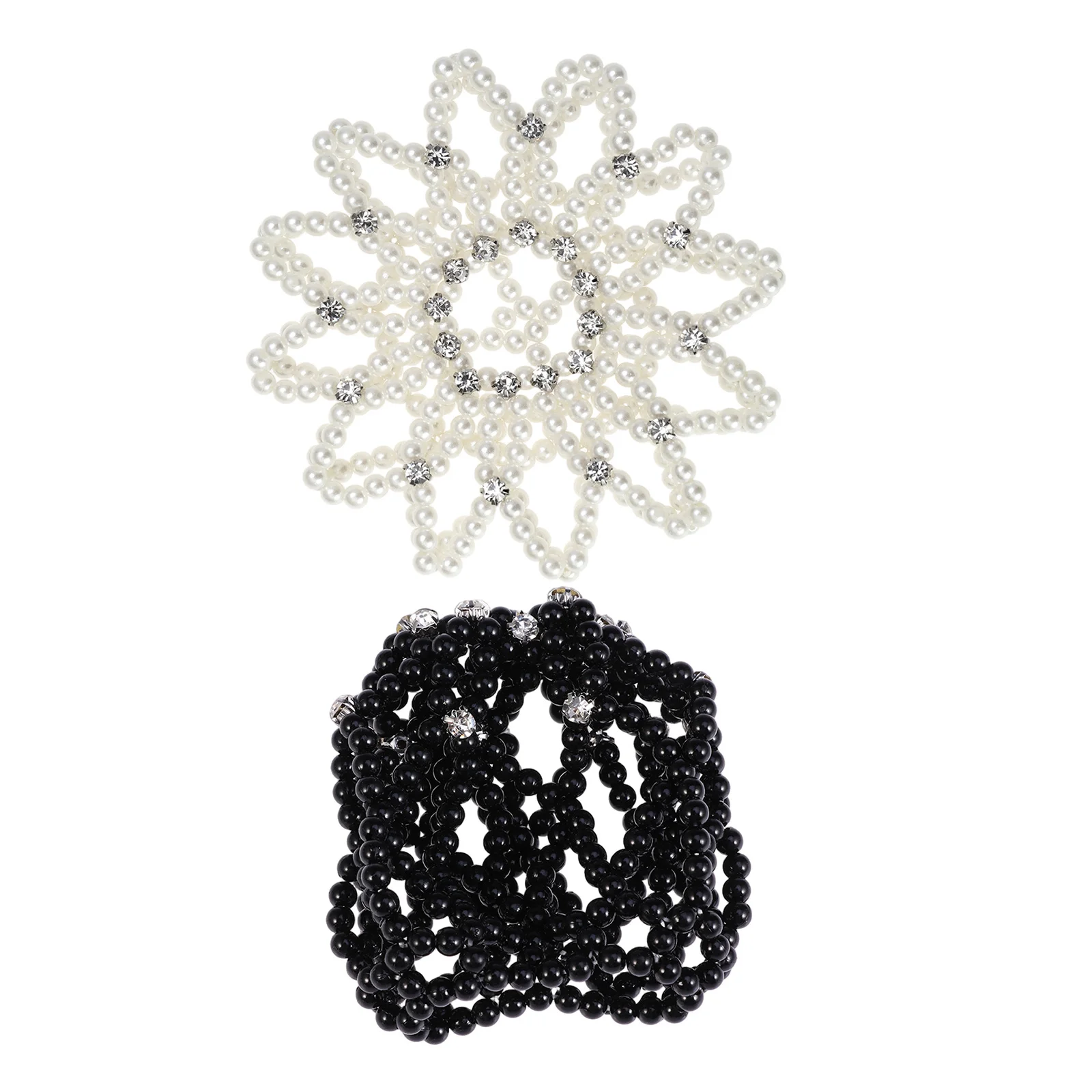 قطعتان من غطاء كعكة شعر الباليه المصنوع يدويًا من الكروشيه مع حجر الراين اللؤلؤي المطاطي لأداء الرقص للنساء بشكل آمن #3