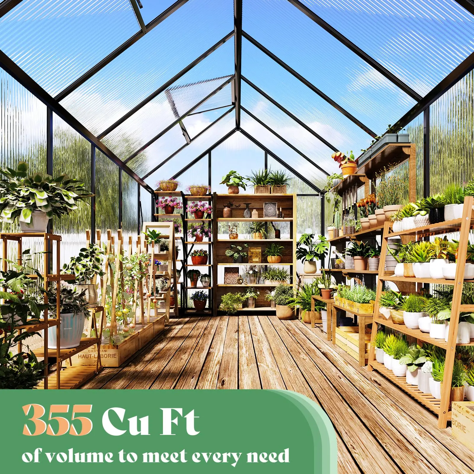 6x12 FT Walk-in Polycarbonate Greenhouse with 2 Top Windows
