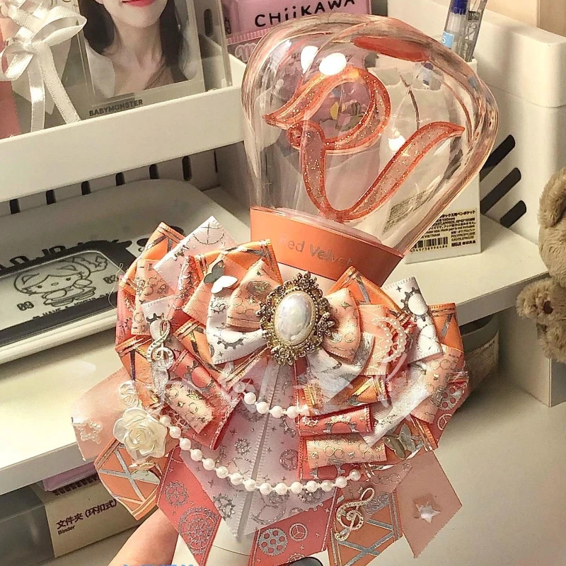 

Puer Handmade Lolita Pearl Chain Bow Role Playing Tie Love Bean Concert Support Stick Bowkont Shirt Collar Flower Brooch Jewelry