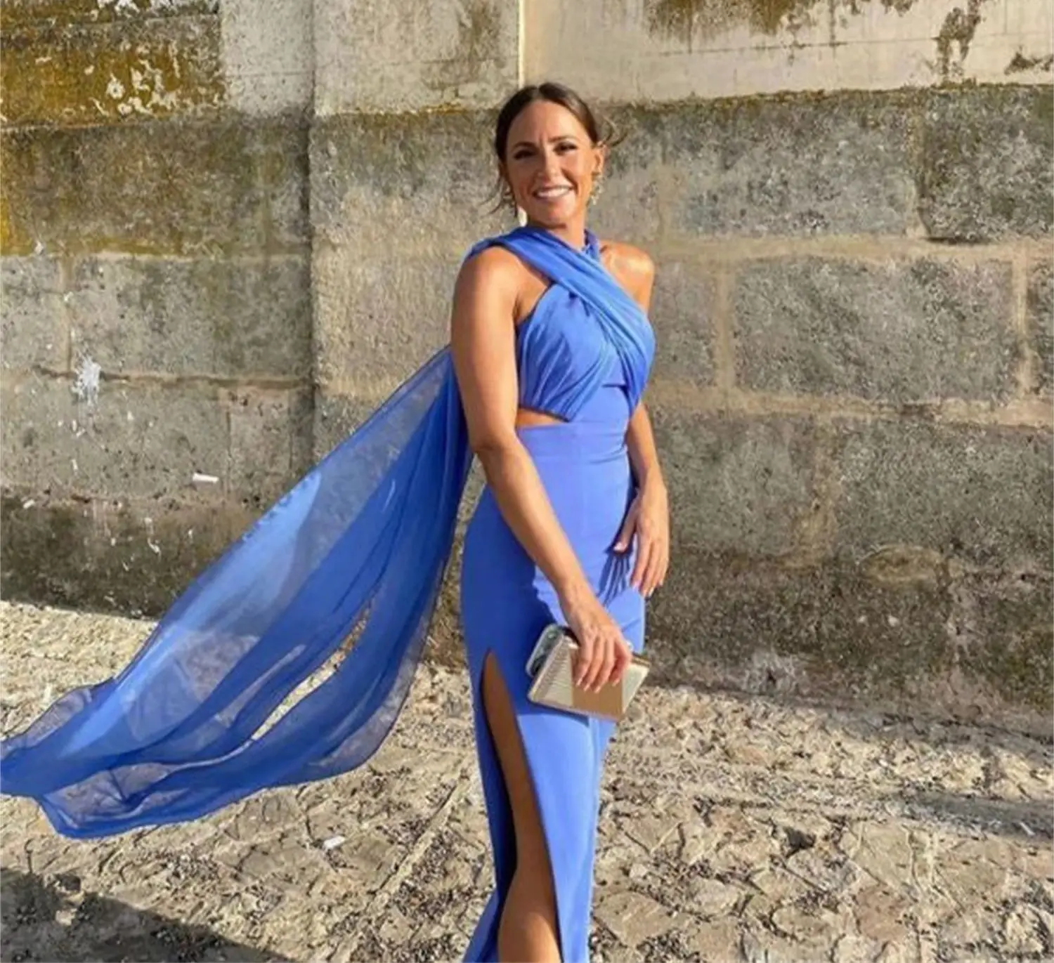 Mermaid Graduation Dress Party Evening Elegant Luxury Celebrity Blue Slit Formal Dresses for Prom Sharon Happy Dress customized