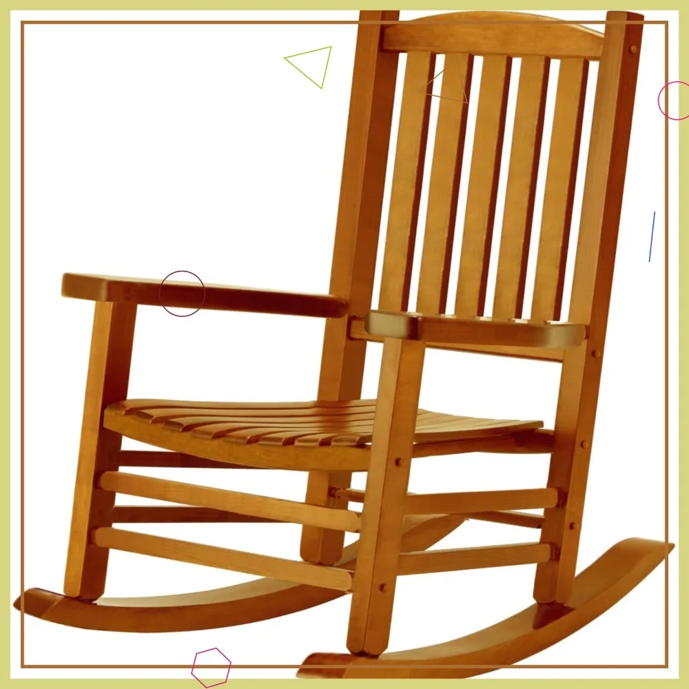 Oversized Wooden Porch Rocker Chair with High Back and Armrest, All Weather Slatted Rocker for Backyard Garden, Supports 400 lbs