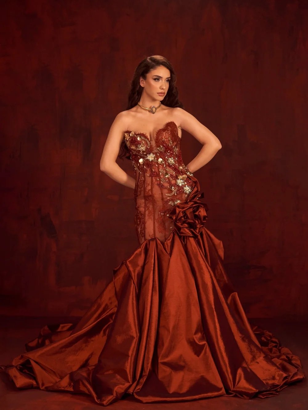Romantic Strapless Evening Dress 2026 Elegant Mermaid Carpet Gown Fashion 3D Floral Floor Length Party Gown فساتين سهر