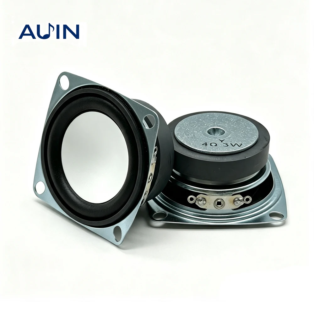 AUIN 2 Stück 53 MM 4 Ohm 3W Vollbereichslautsprecher 2 Zoll Tragbarer Audio Hifi Stereo Tieftöner Quadratischer Lautsprecher DIY Bluetooth-Lautsprecher