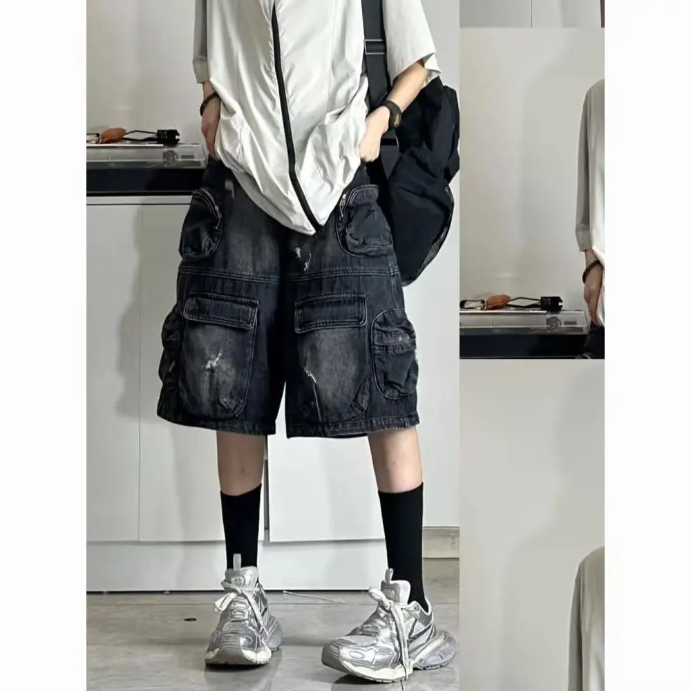 

Summer High Street 2000s Y2k Clothes Black Loose Cargo Jeans Jorts Baggy Denim Shorts Jean Man Shorts Man Clothing Short Pants