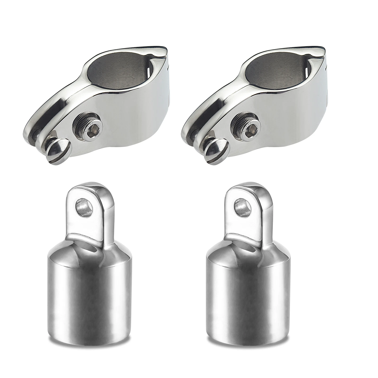 

Bimini Top Jaw Slide and Eye End Cap, Bimini Top Hardware, Fits 1 Inch /25.4mm OD Round Tube, 316 Stainless Steel (2 Pairs)