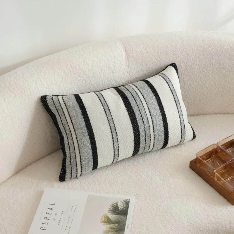 Extravagant Style Knitted Striped Pillow Case Simple Retro Cushion Cover Sample Room Living Room Sofa Decorative Pillow Cover