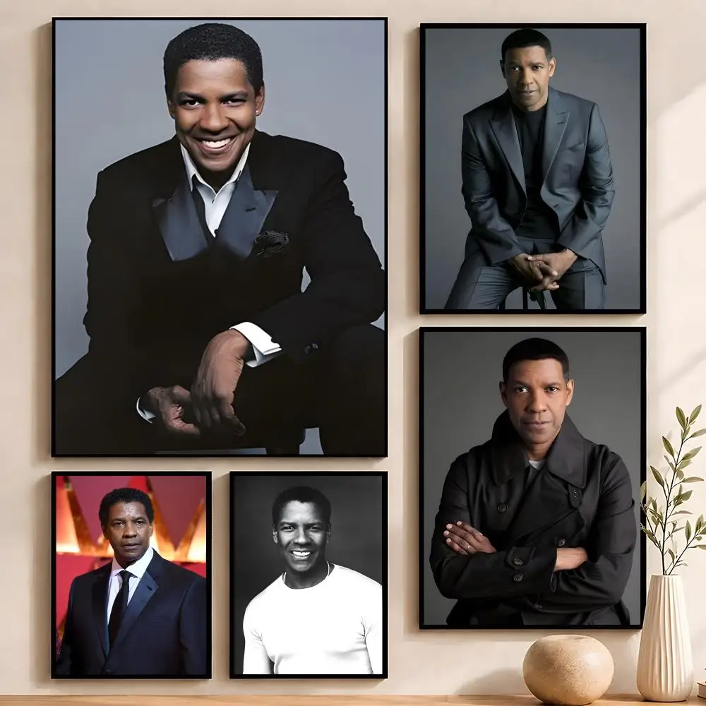 Actor Denzel Washington Poster Self‑Adhesive Waterproof PP Poster Coffee House Bar Wall Art Sticker Room Home Decor
