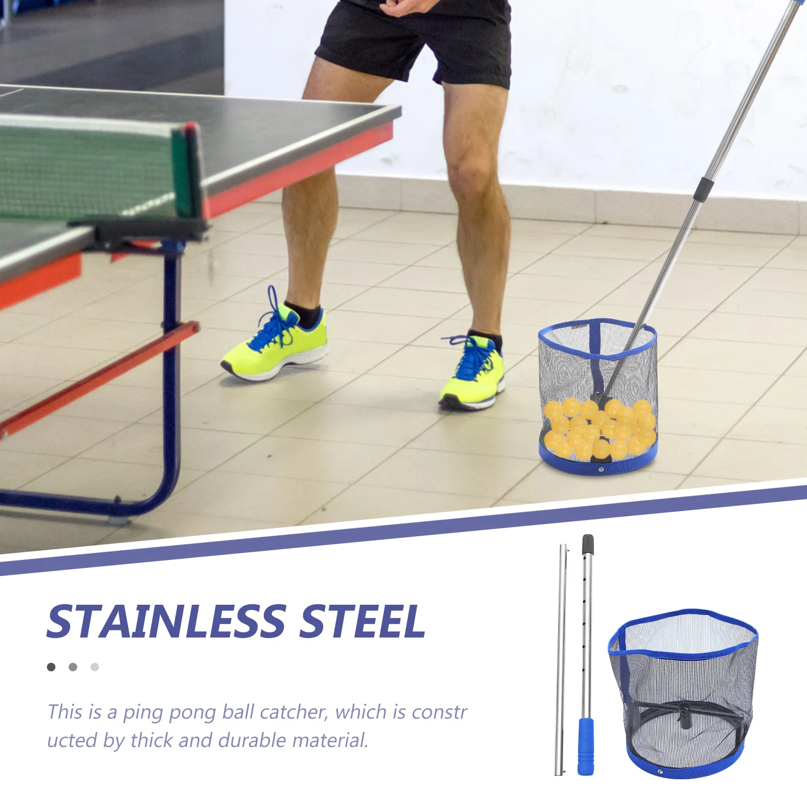 

Регулируемый телескопический сборщик пинг-понга, прочный материал, портативный коллектор, выдвижная ручка для хранения, экономия места для настольного тенниса