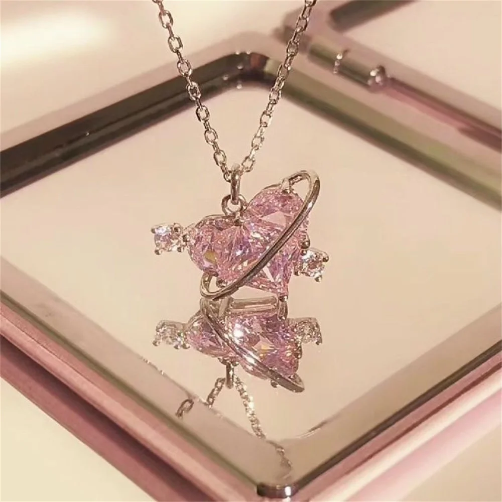 SUMENG 2024 Lila Rosa Schwarz Kristall Herz Anhänger Halskette Süße Cool Girl Punk Schlüsselbein Kette Für Frauen Mode Schmuck Geschenke – Detail 12