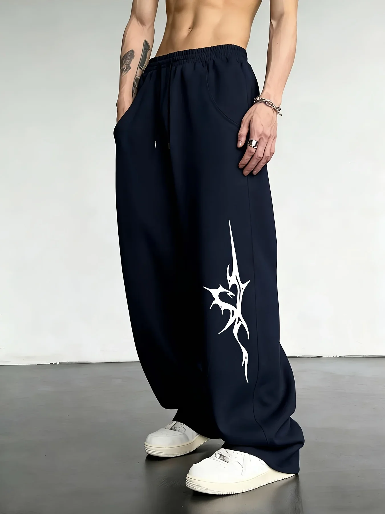 Men's Solid Color Sanitary Winter Pants 2026 Drawstring Waist Straight Wide Leg Loose Fit with Pockets Versatile Sports Trousers