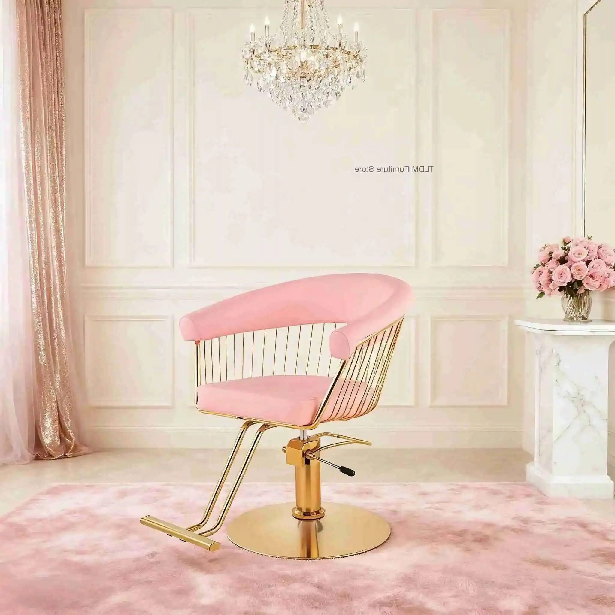 Vintage Hair Barber Chair Toilet Luxury Wheel Offer Hairdresser Pink Cut Makeup Reclining Adjustable Siege Tattoo Cosmetic Salon