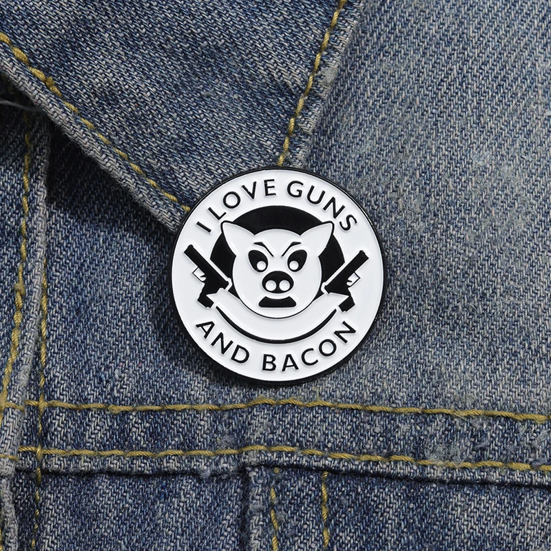 I Love Guns and Bacon Enamel Pins Funny Creative Brooches Lapel Badge Collar Pin Accessories for Clothes Backpack Cartoon Pin