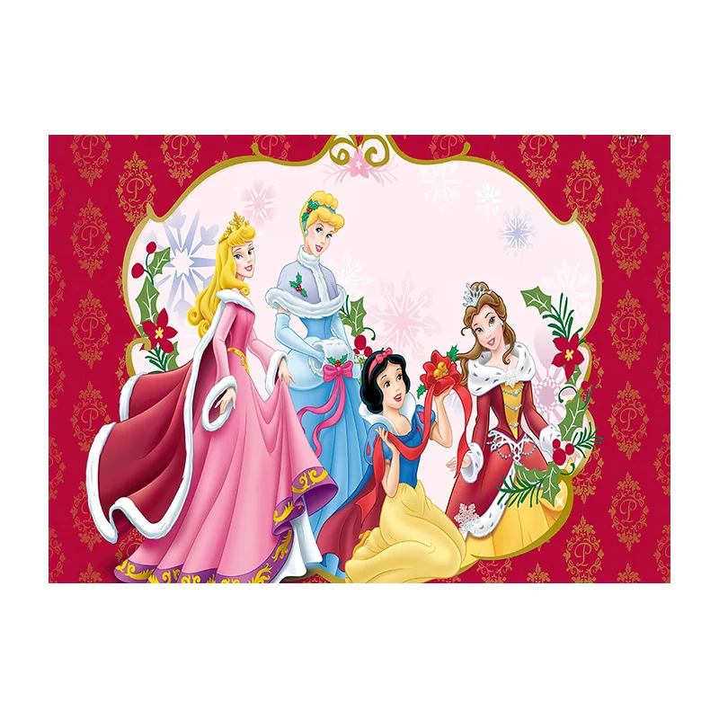 

Lovely Custom Sleeping Beauty Aurora Snow White Belle Cinderella Rad Backdrop Happy New Year Christmas Backgrounds Decoration