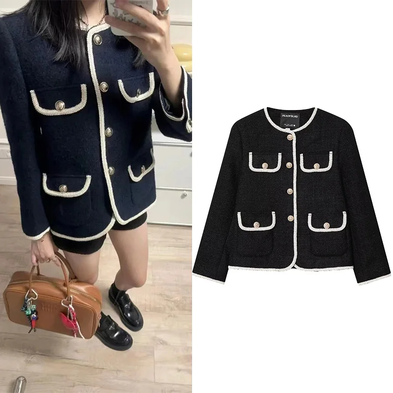 

NERHEFZ Patchwork Women Jacket Autumn Casual Knitting Women Short Coat With Button Lady Tops Female Jackets O Neck Cardigan