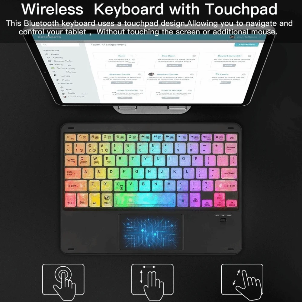 

Bluetooth-клавиатура с RGB-подсветкой, красочная беспроводная клавиатура со светящейся подсветкой, компактная перезаряжаемая портативная клавиатура для офиса