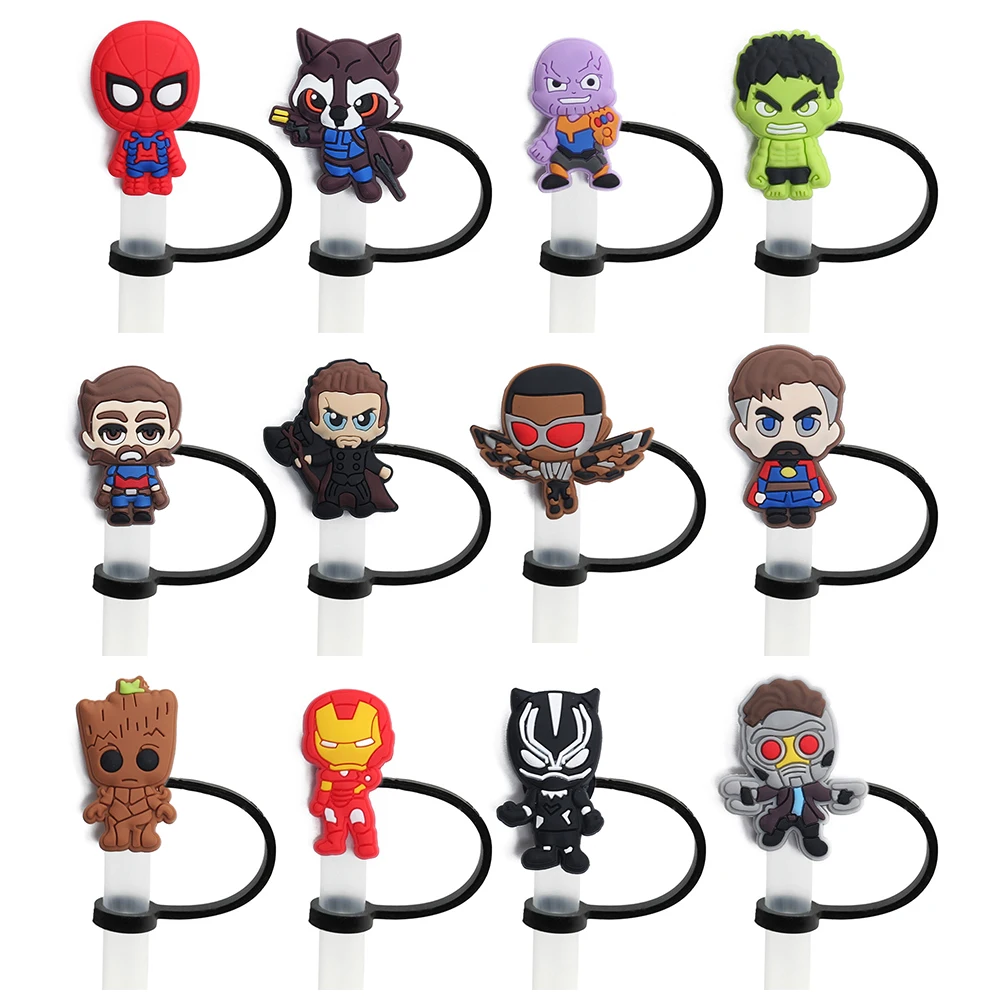 Marvel DC superheroe Straw Cover Cap for Reusable Drinking Dust Cap Glas Cup Accessories,Straw Toppers 10mm Silicone Straw Cover