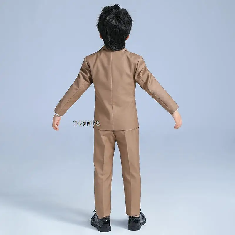 Khaki Suit For Boys Children Photography Dress Kids Stage Performance Formal School Suit Teen Birthday Ceremony Chorus Costume