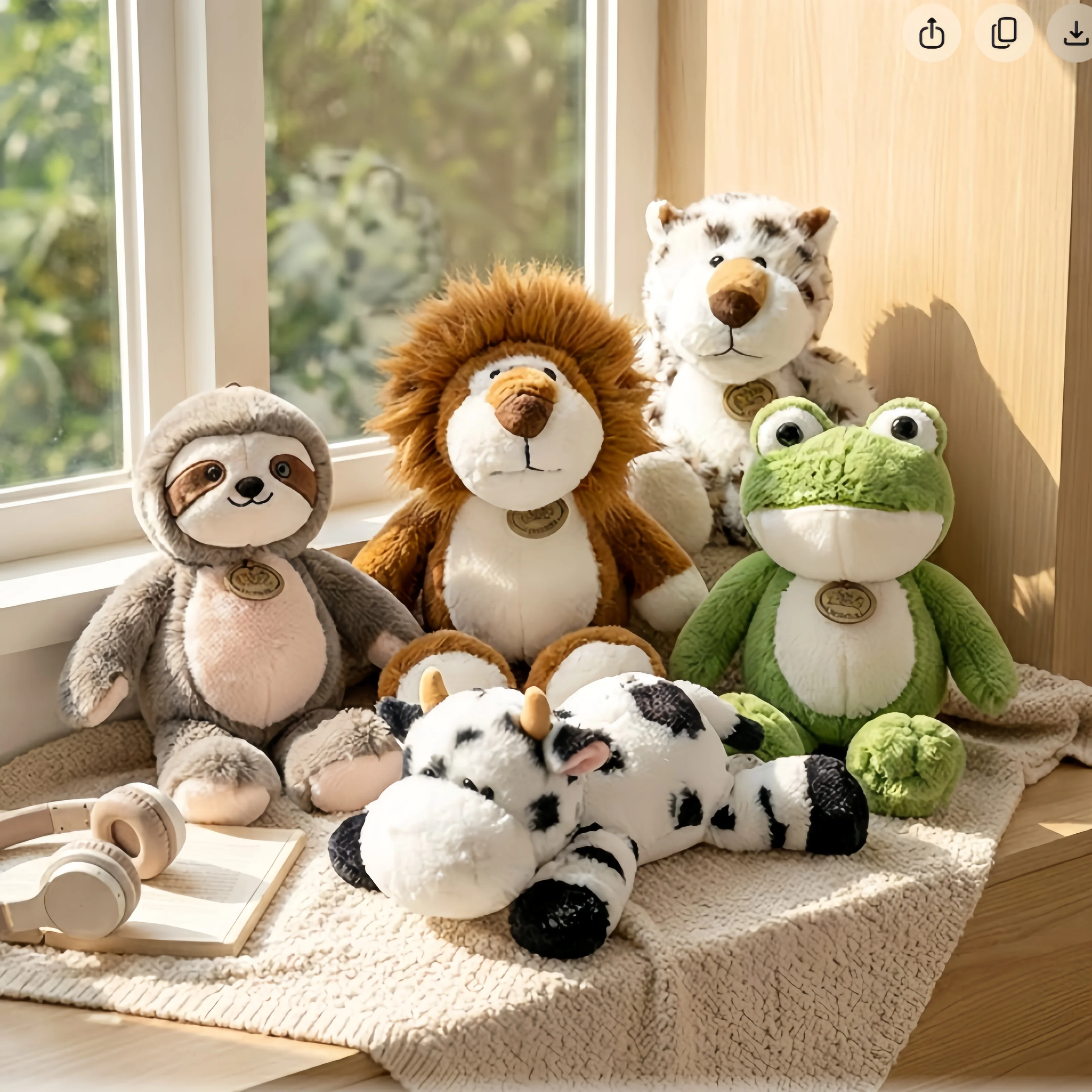 Running Animals Plush Toys Lion Sloth Leopard Cow Frog Stuffed Doll Adorably Room Decor Toys Kawaii Accompany Toy Birthday Gift