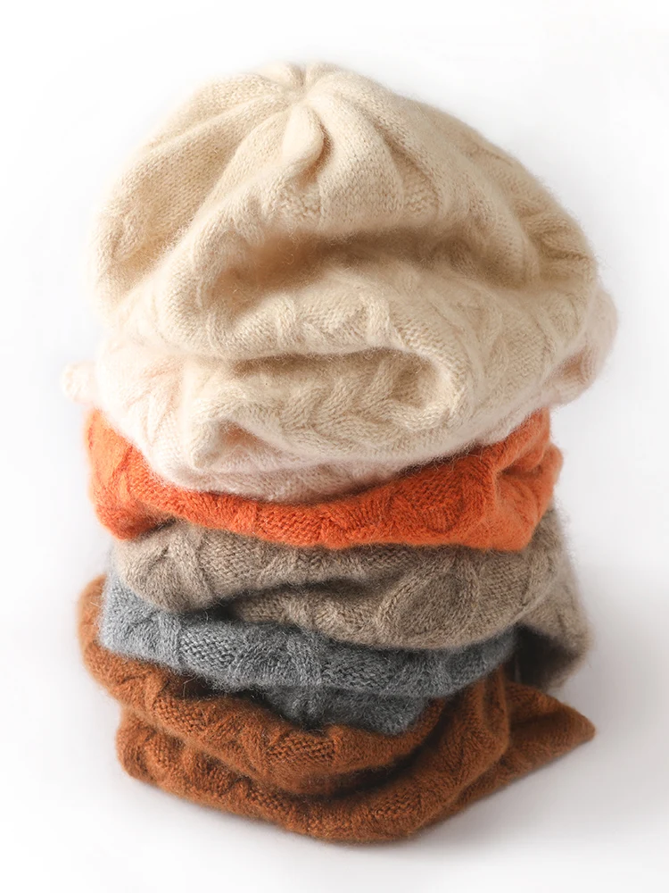 Cappelli 100% Cashmere di alta qualità per le donne inverno spesso morbido caldo Casual lavorato a maglia Twist Flower stile Vintage Designer di