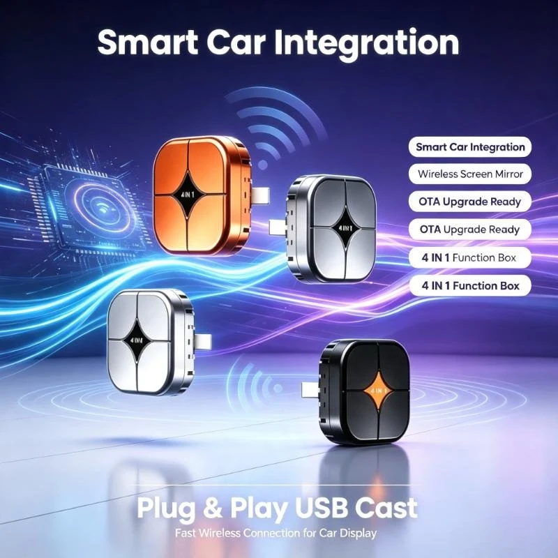 Four-In-One Wireless Adapter Enables Carplay Miracast Casting To Refresh Original Car Machine Display Functions