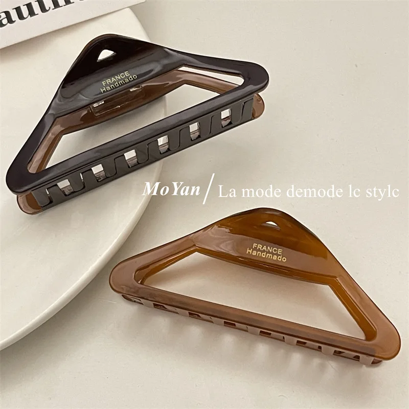 Korean Minority Acetic Acid Shark Clip Temperament Chocolate Warm Brown Hair Grab Large Thickened Hollow Triangle Plate Hairclip