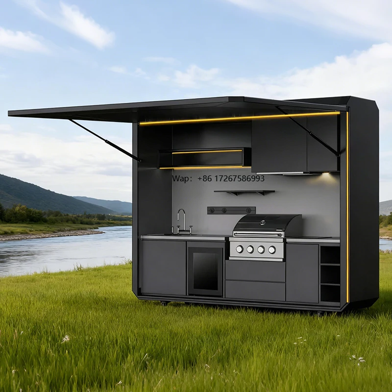 Custom Stainless Steel BBQ Grill Storage Cabinets Weatherproof Outdoor Kitchen Islands Mobile Kitchen