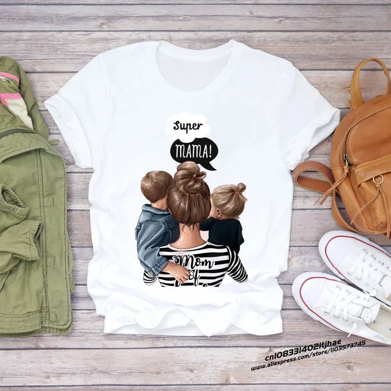 Kobiety kreskówka Super Mom życie Mama Mama matka letni nadruk pani T-shirty Top T-Shirt damski z grafiką podkoszulek