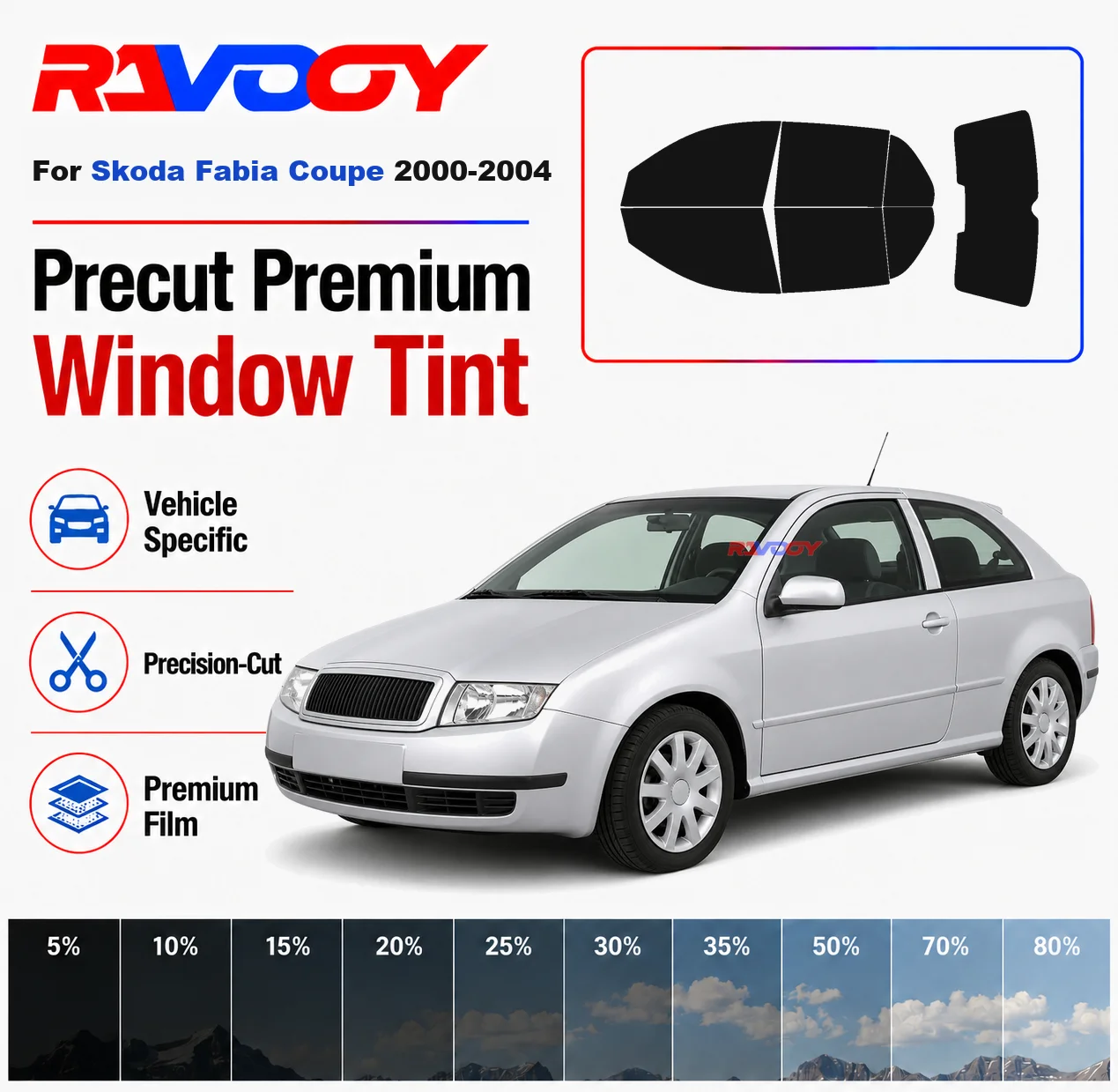 

Premium Precut Window Tint Kit Front Rear Windows Rear Windshield For Skoda Fabia Coupe 2000-2004 Complete Set Nano Ceramic Film