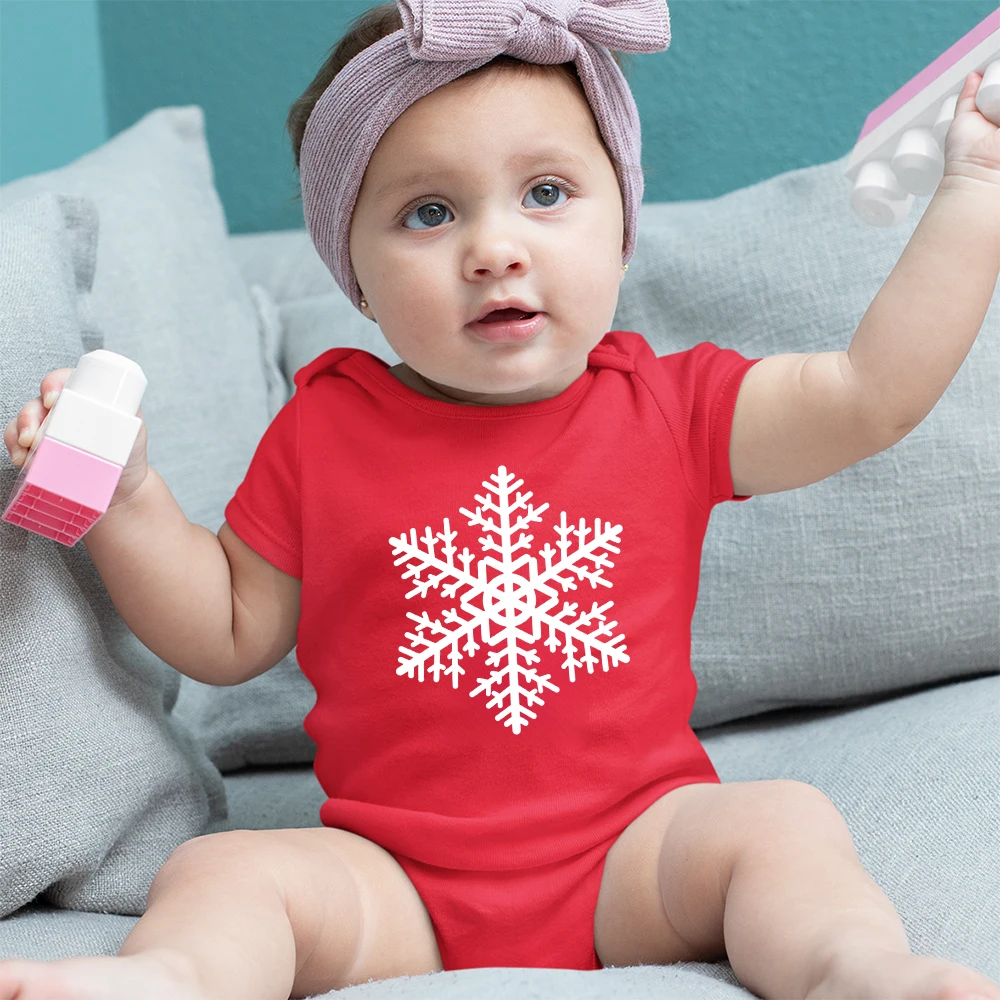 

Snowflake Print Red Baby Girl Clothes Short Sleeve O-neck Newborn Pajamas Onesies Merry Christmas Fashion Cute Infant Bodysuits