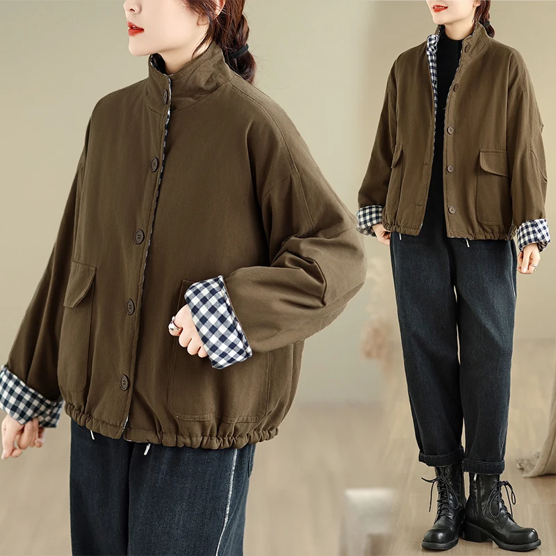 

New Cotton Jaet Stand Collar ort Loose Women's Workwear Winter Versatile Cotton Coat Thiened Ladies' ort Outerwear